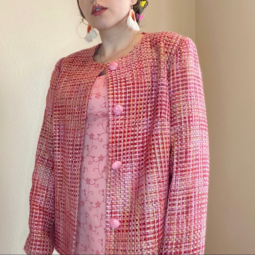 Vintage | Sunset Tweed Retro Button Front Blazer